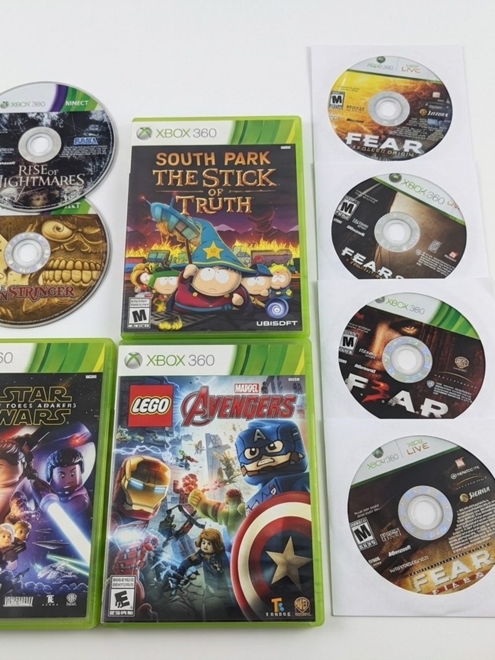 Xbox 360 Game Lot - 9 Titles Inc. LEGO, South Park & F.E.A.R. Horror Series